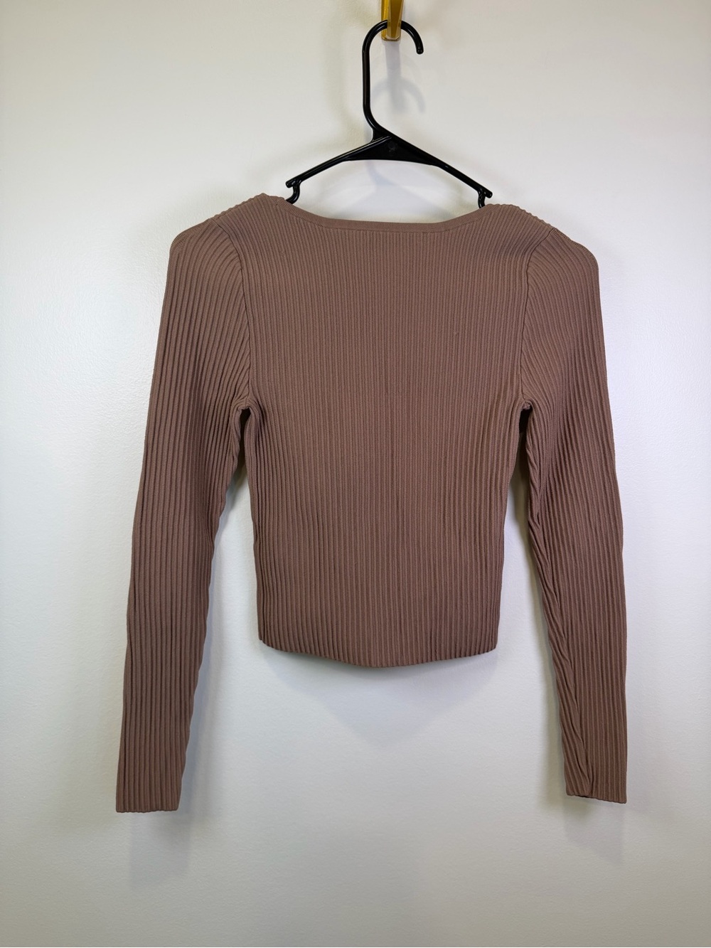 Madewell Ribbed Square Neck Long Sleeve Knit Top Taupe Brown XS Mushroom Capsule - Picture 5 of 10